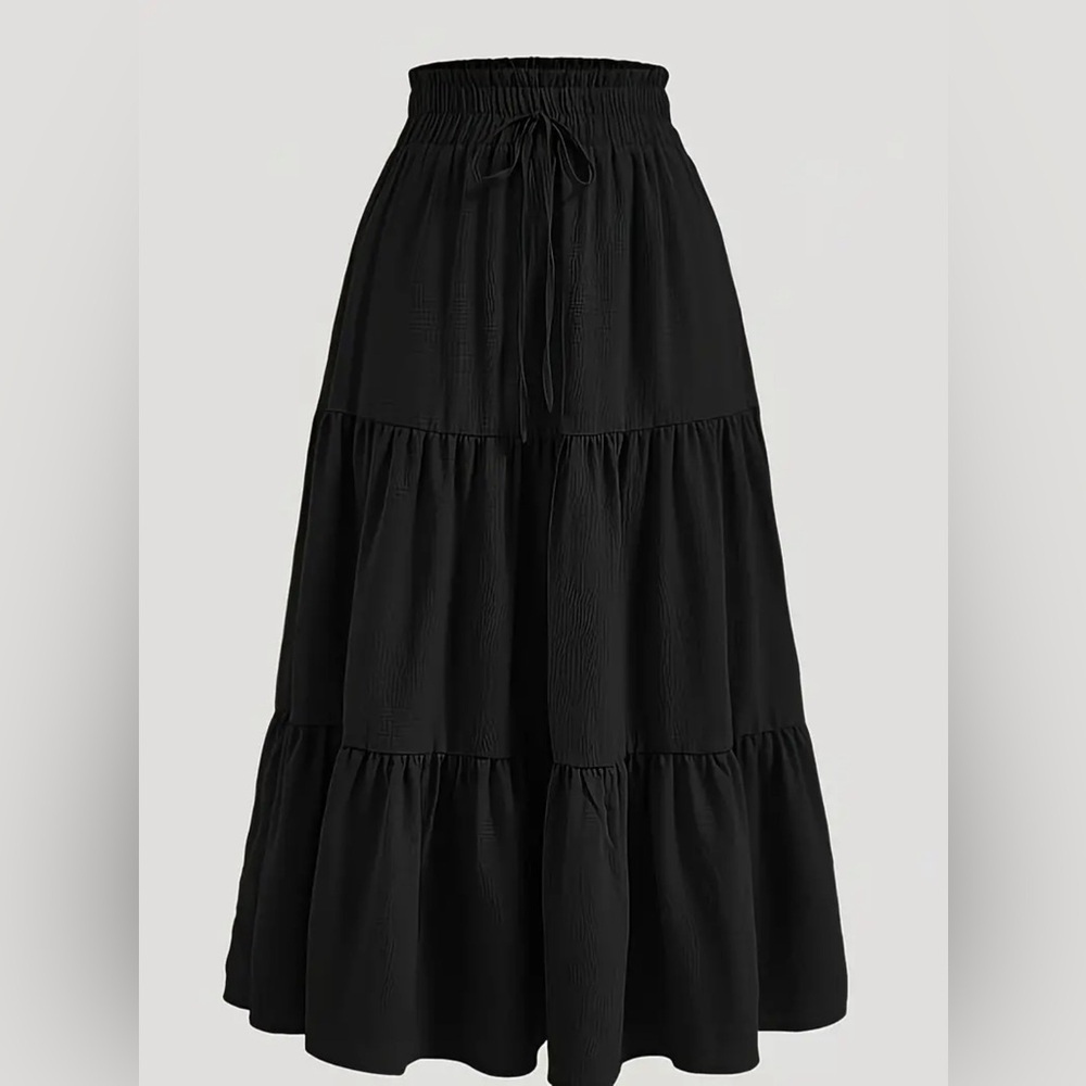 NEW Womens Black Ruched 3-Tiered Elastic Waist Pull-On Casual Midi Skirt 4X (20)